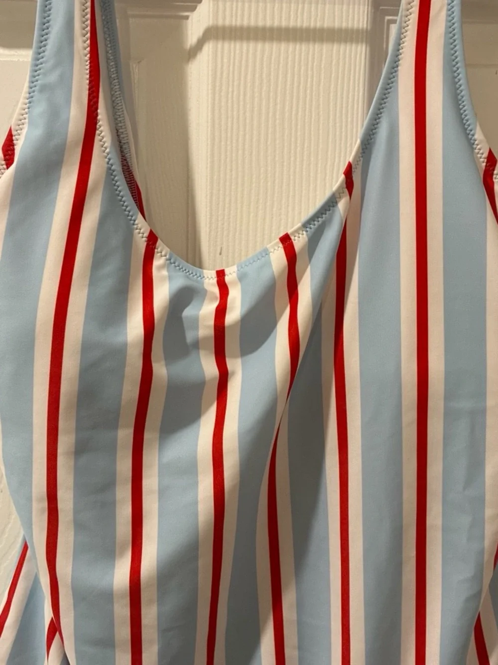 LC Lauren Conrad Light Blue One-Piece Swimsuit with Red and White Stripes